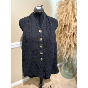 ASOS Black Tortoise Button Halter Romper Size 6